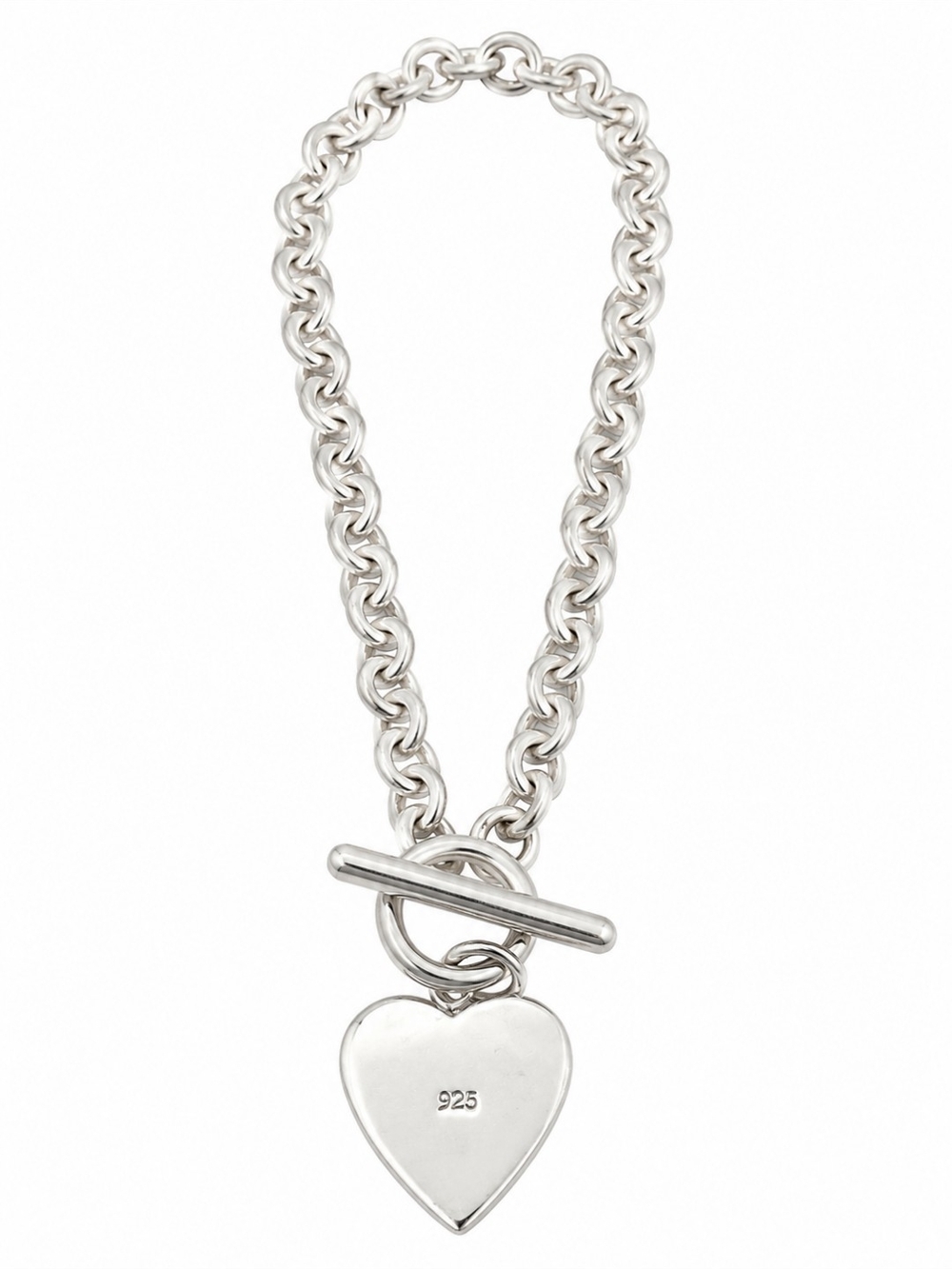 925 Sterling Silver Heart Charm Chain Link Bracelet Toggle Clasp Minimalist Gift